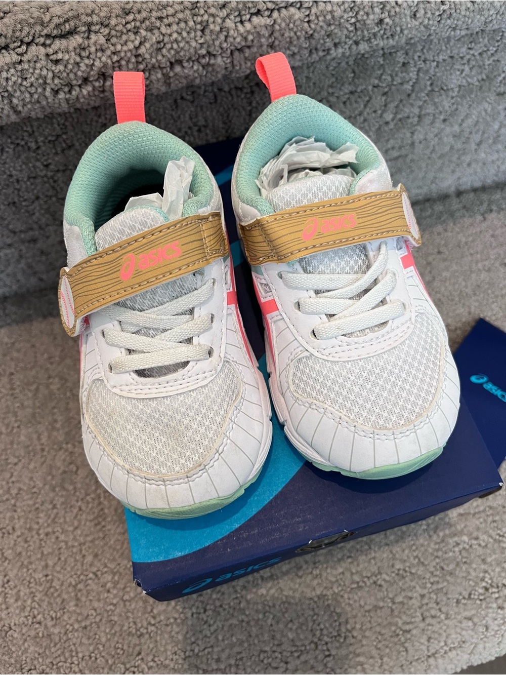 ASICS Kids White Pink Mint Athletic Sneakers